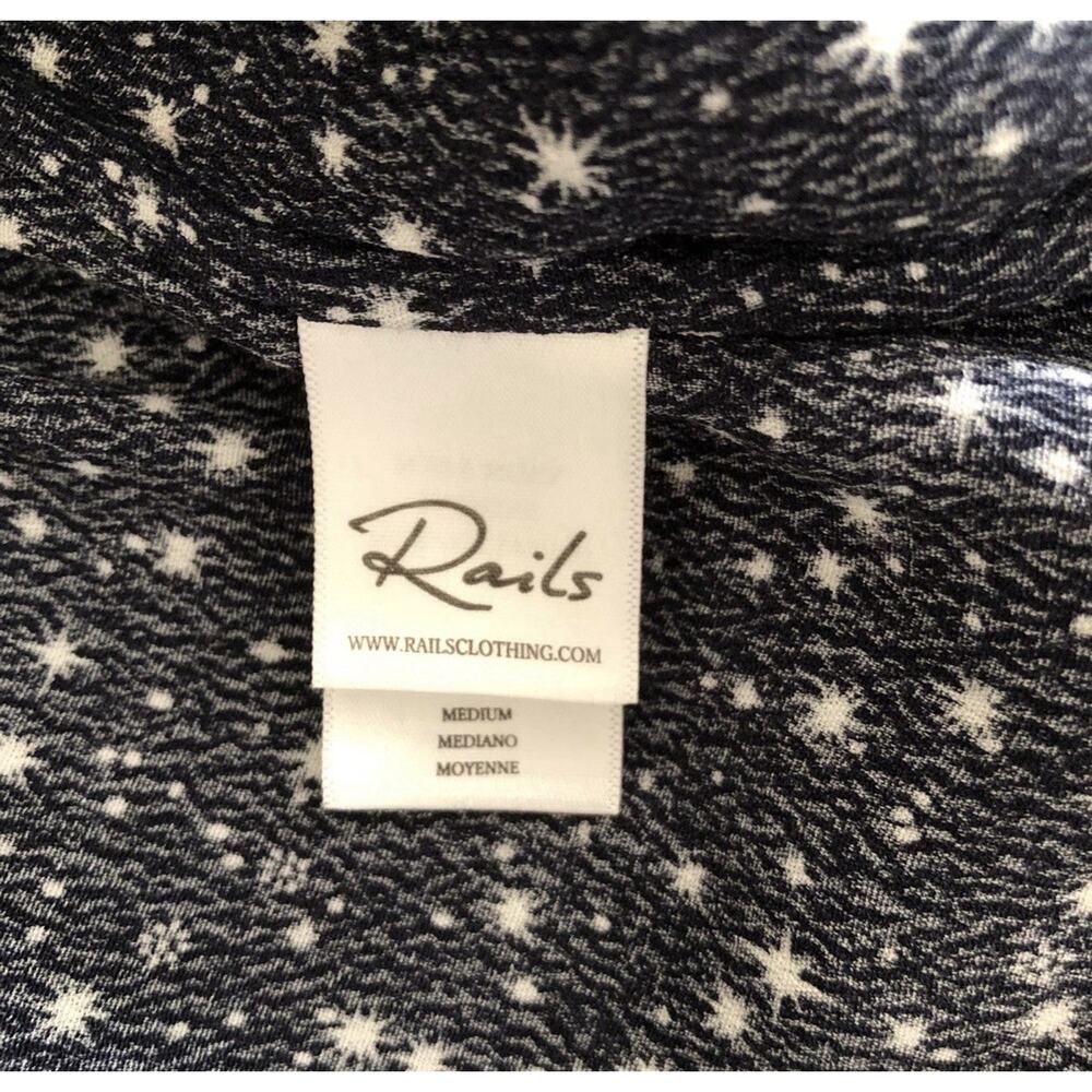 Rails Jasmine Dress Medium Navy Star Print Smocked Waist Long Sleeve Pockets - Picture 7 of 11